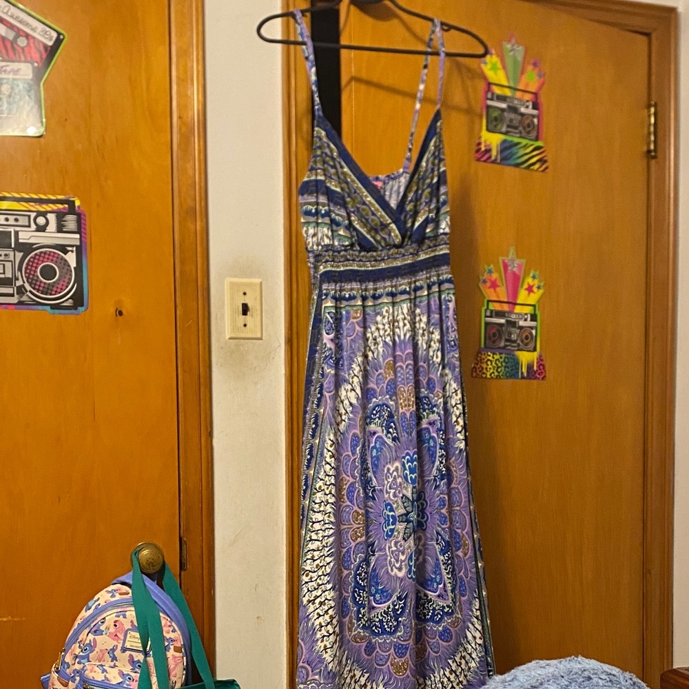 She's Cool Blue and Purple Patterned Maxi Dress